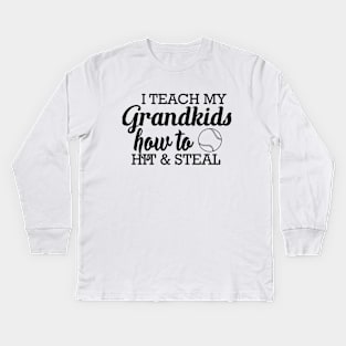Baseball softball Grandma - I teach my grand kids how to hit and steal Kids Long Sleeve T-Shirt
